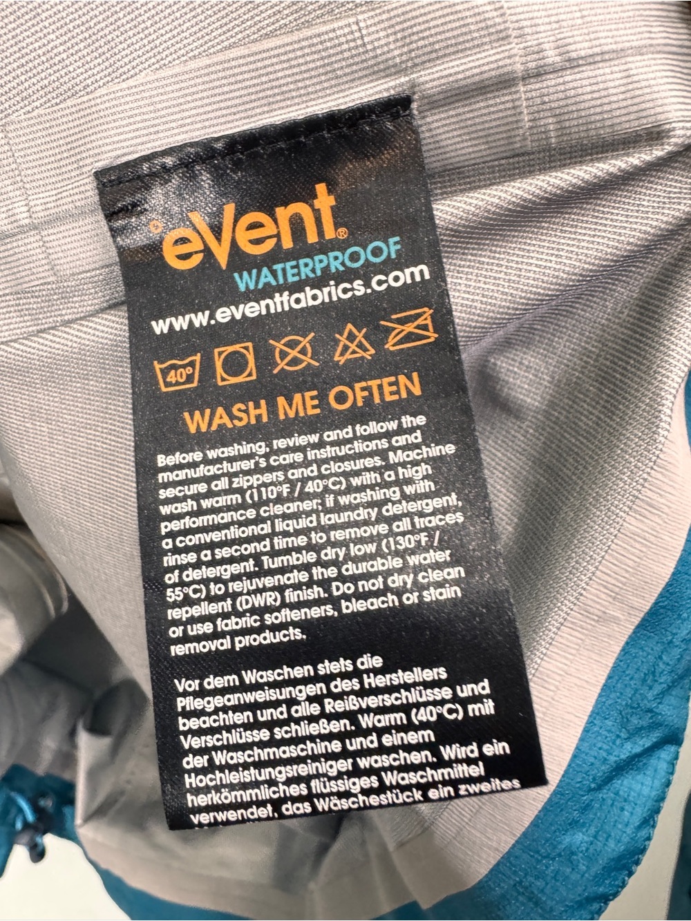REI eVent Jacket Size Medium Teal Waterproof Hooded Rain Wind Outdoor Hiking - Picture 6 of 9